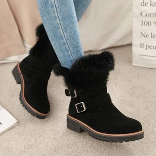 Prettyava Round Toe Chunky Double Buckle Ankle Boots