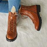 Prettyava Women's Fashion Buckle Combat Leather Boots