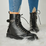 Prettyava Women's Fashion Buckle Combat Leather Boots