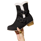 Prettyava Two Buckle Strap Fur Winter Mid-Calf Boots