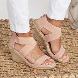 Prettyava Summer Round Toe High Heel Wedge Casual Ladies Sandals
