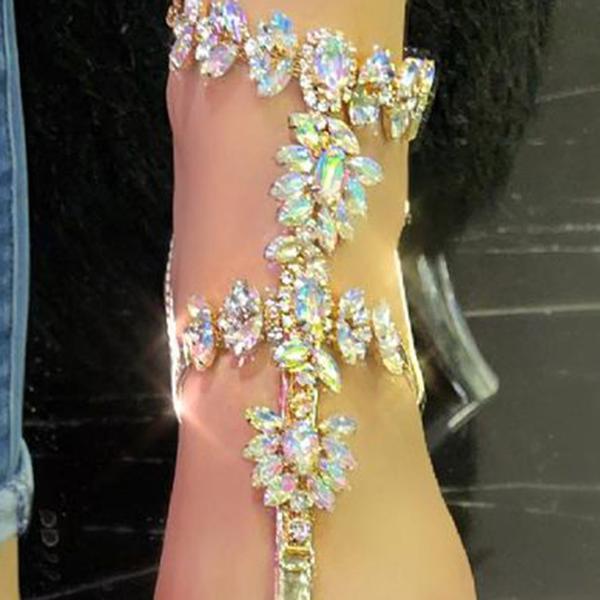 Prettyava Stylish Crystal Strap Lace-Up Sandals