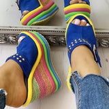 Women'S Fish Mouth Slippers Color Matching Rainbow Shoes Wedge Sandals