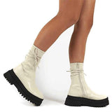 Shoeschics Women Platform Slip On Plain Fashion Ankle Boots