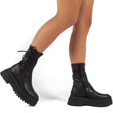 Shoeschics Women Platform Slip On Plain Fashion Ankle Boots