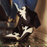 Shoeschics Women Studded Ankle Denim Cowboy Boots