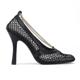 Shoeschics Women Elegant Chain Mesh Stiletto Heels