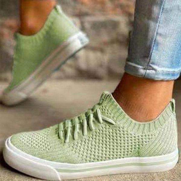 Shoeschics Women Soft Comfy Breathable Solid Color Knit Elastic Band Sneakers