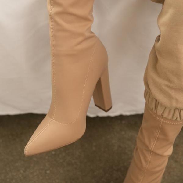Prettyava Trendy Solid Color High-Heeled Boots