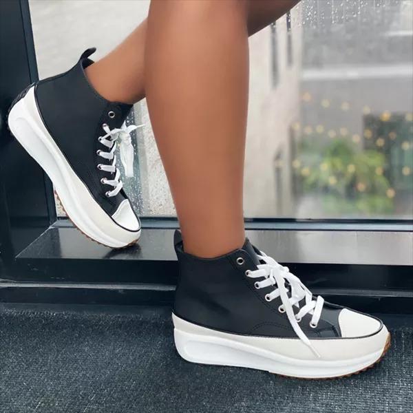 Prettyava High-Top Lace Up Platform Sole Sneakers