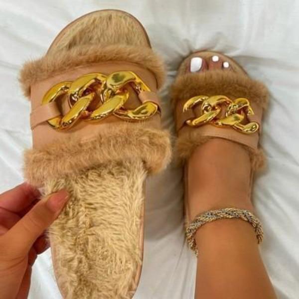 Prettyava Metallic Fluffy Sandals