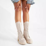 Prettyava Women's Fashion Faux Leather Mid-length Boots