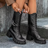Prettyava Women's Fashion Faux Leather Mid-length Boots