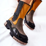 Prettyava Women Fashion Color Matching Platform Mid-length Boots