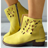 Prettyava Women Cutout Zipper Design Chunky Ankle Boots
