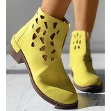 Prettyava Women Cutout Zipper Design Chunky Ankle Boots