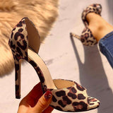 Prettyava Leopard Suede Thin Heeled Heels