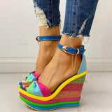 Prettyava Women Colorful Rainbow Wedge Sandals