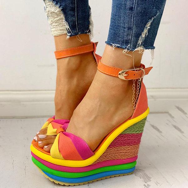Prettyava Women Colorful Rainbow Wedge Sandals