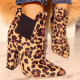 Prettyava Leopard Print Pointed Toe Chunky Heeled Boots