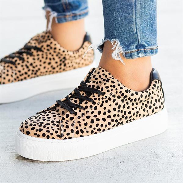 Prettyava Fashion Leopard Lace-up Platform Sneakers
