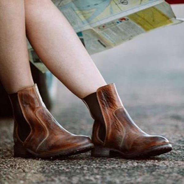 Prettyava Women Vintage Ankle Slip-on Short Boots