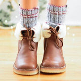 Prettyava Women Winter Vintage Boots Warm Unisex Lace-up Shoes
