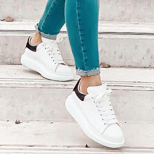 Prettyava Lace Up White Sneakers