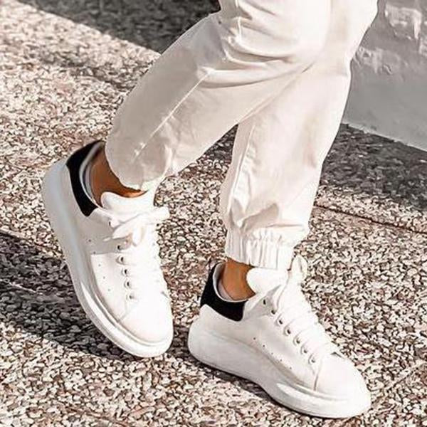 Prettyava Lace Up White Sneakers