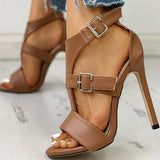 Prettyava Solid Open Toe Ankle Strap Thin Heeled Sandals