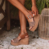 Prettyava Reece Cheetah Wedge Buckle Straps Sandals