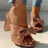 Prettyava Peep Toe Bowknot Design Chunky Heeled Sandals