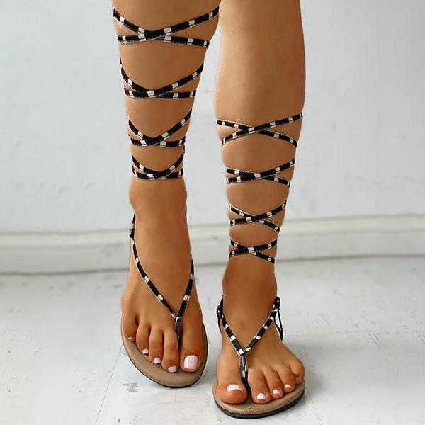 Prettyava Bandage Lace-Up Toe Post Sandals