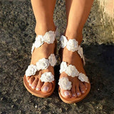 Prettyava Flower Embellished Open Toe Flat Sandals