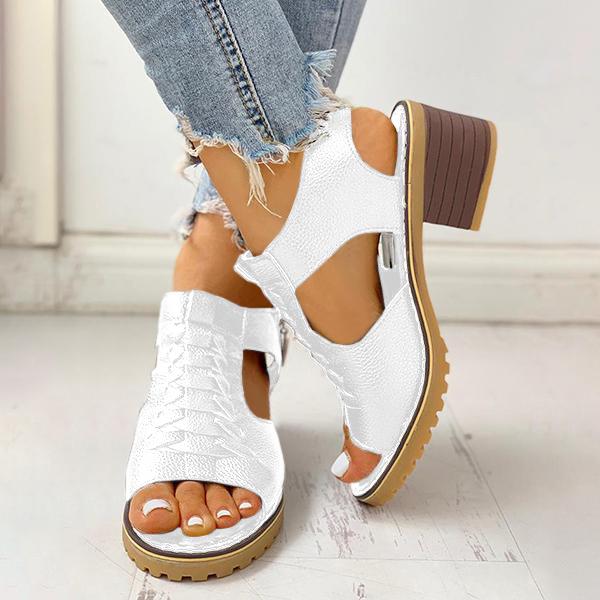 Prettyava Peep Toe Cutout Zipper Chunky Heeled Sandals