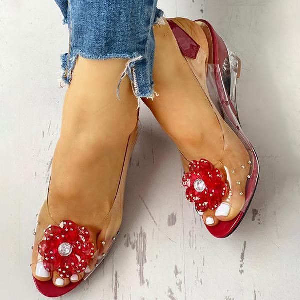Prettyava Studded Flower Design Transparent Wedge Sandals
