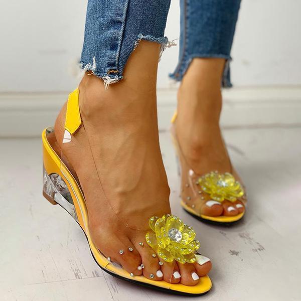 Prettyava Studded Flower Design Transparent Wedge Sandals