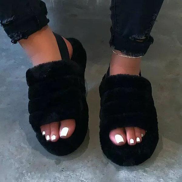 Prettyava Fur Sling Back Slipper Sandals