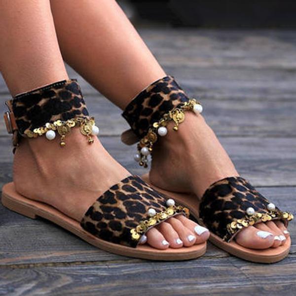 Prettyava Fashion Flat Leopard Fringe Slippers