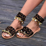 Prettyava Fashion Flat Leopard Fringe Slippers