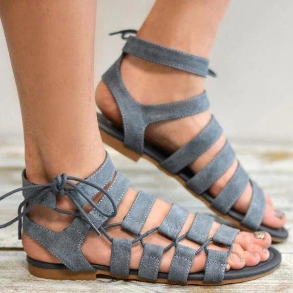Prettyava Summer Casual Lace Up Flat Sandals