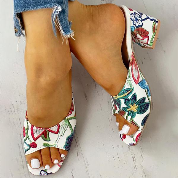 Prettyava Peep Toe Print Chunky Heeled Sandals