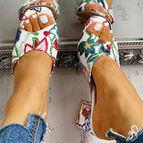 Prettyava Peep Toe Print Chunky Heeled Sandals