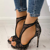 Prettyava Open Toe Cutout Lace Thin Heel Sandals