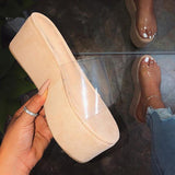 Prettyava Women Platform High Heel PVC Summer Slippers