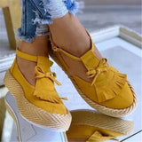 Prettyava Women Suede Tassel Buckle Strap Platform Sandals