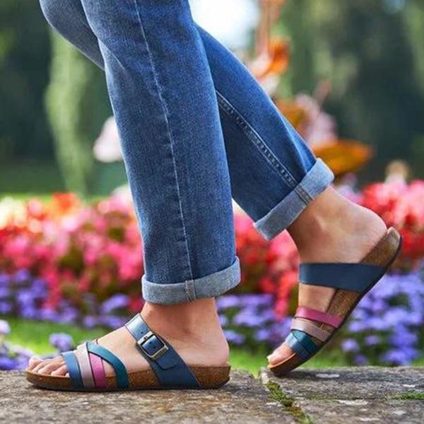 Prettyava Blue Leather Summer Sandals
