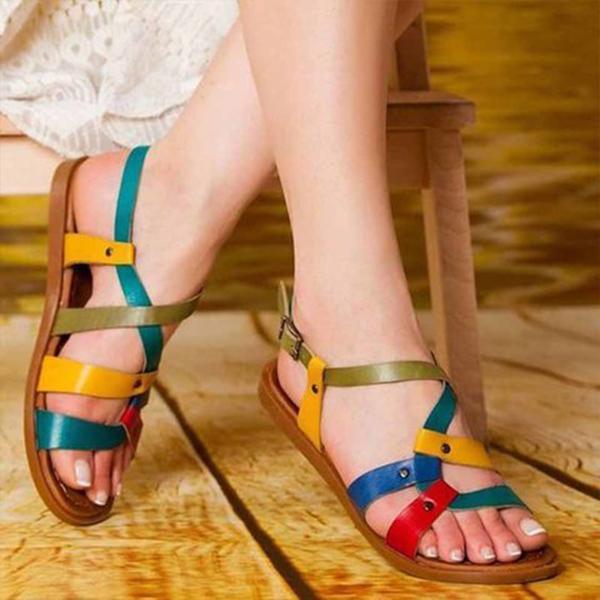 Prettyava Color Leather Daily Summer Sandals