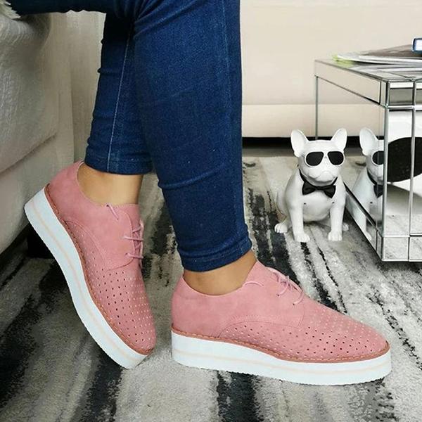 Prettyava Hollow-Out Wedge Heel Lace Up Summer Sneakers
