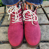 Prettyava Zipper Hit Color Woolen Split Joint Lace Up Platform Boots